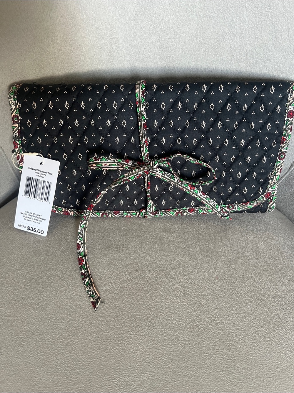 Quilted Black Floral-Trim Wrap Clutch